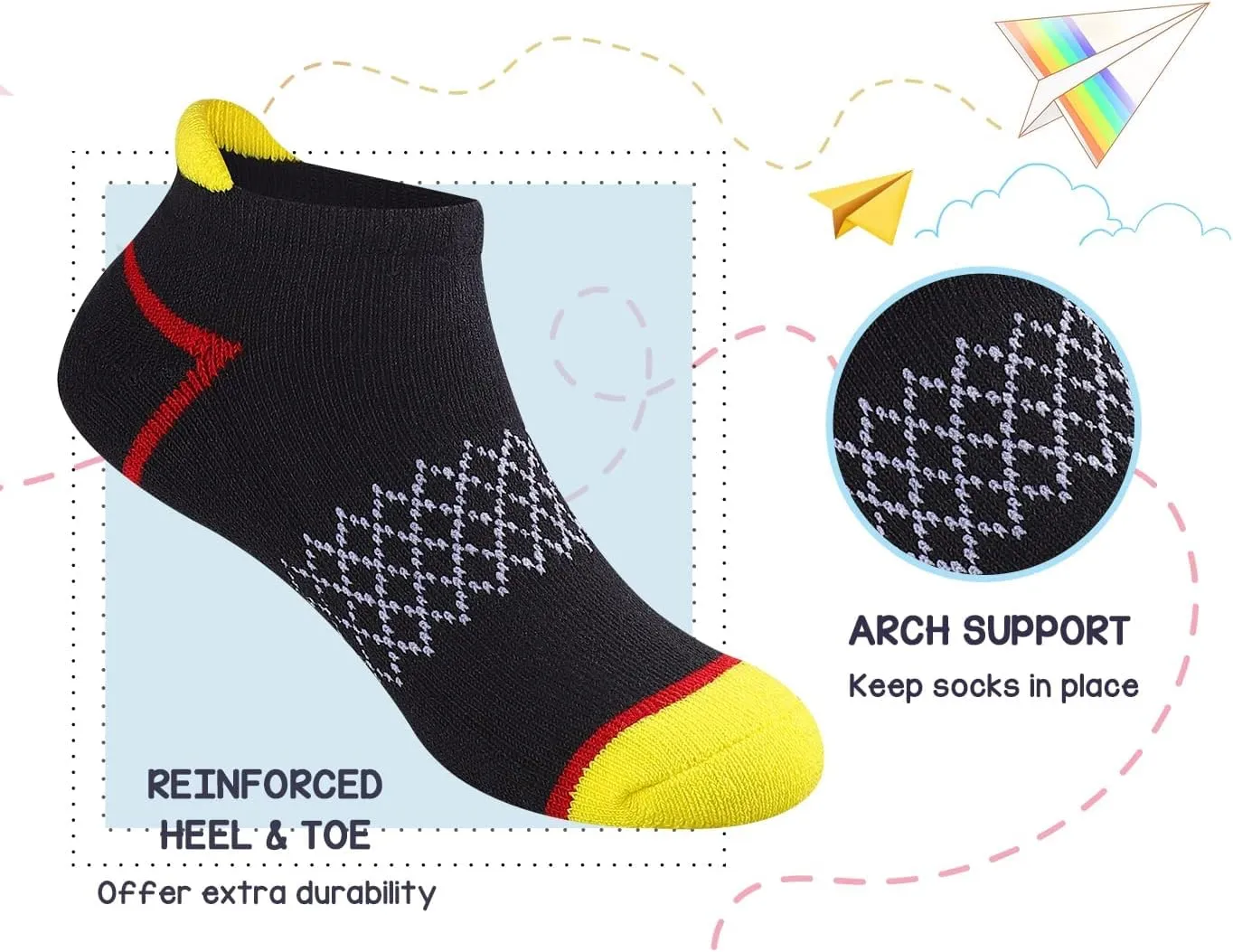 12 Pairs Boys Socks Ankle Athletic Socks With Cushioned Sole For 4-6 6-8 8-10 Years Old Kids