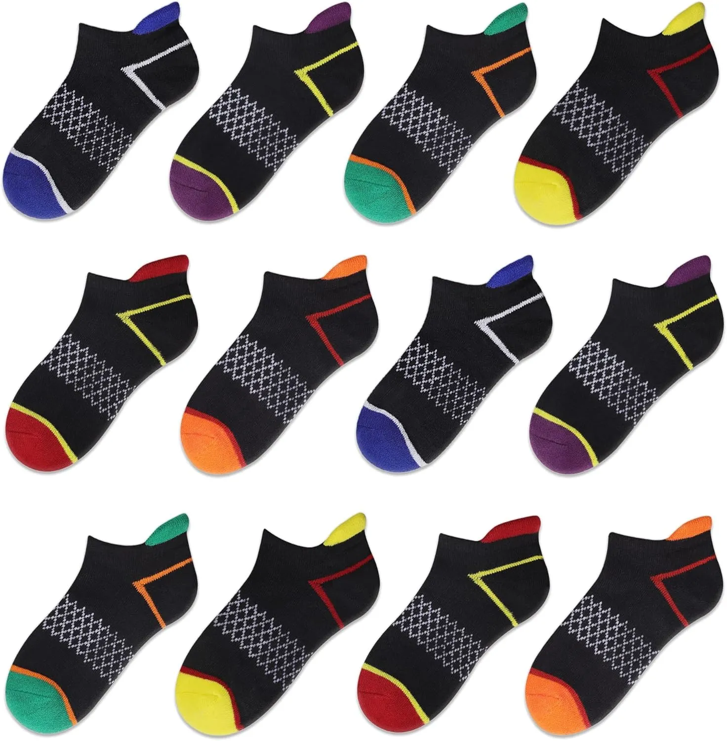 12 Pairs Boys Socks Ankle Athletic Socks With Cushioned Sole For 4-6 6-8 8-10 Years Old Kids
