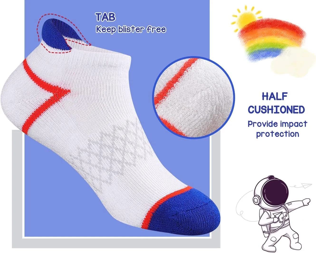12 Pairs Boys Socks Ankle Athletic Socks With Cushioned Sole For 4-6 6-8 8-10 Years Old Kids