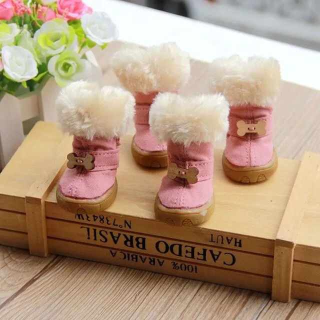 CHICDOG Thick Fur Dog Snow Boots Coffee/Pink/Purple