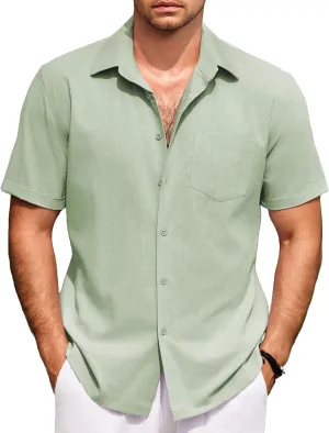 COOFANDY Mens Short Sleeve Button Down Shirts 100% Cotton Beach Style Textured Shirts