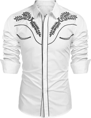 COOFANDY Men's Western Shirts Long Sleeve Embroideres Cowboy Shirts Casual Button Down Shirt