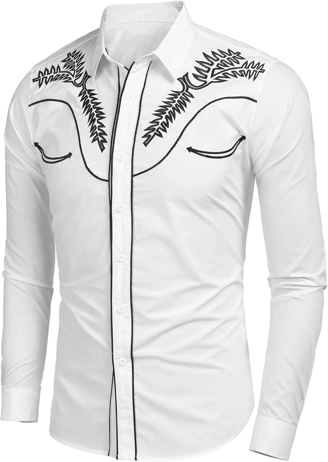 COOFANDY Men's Western Shirts Long Sleeve Embroideres Cowboy Shirts Casual Button Down Shirt