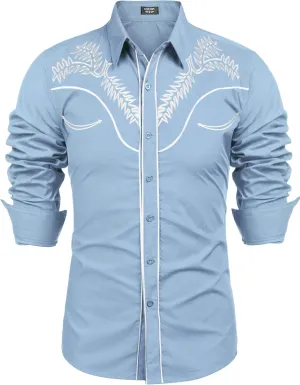 COOFANDY Men's Western Shirts Long Sleeve Embroideres Cowboy Shirts Casual Button Down Shirt
