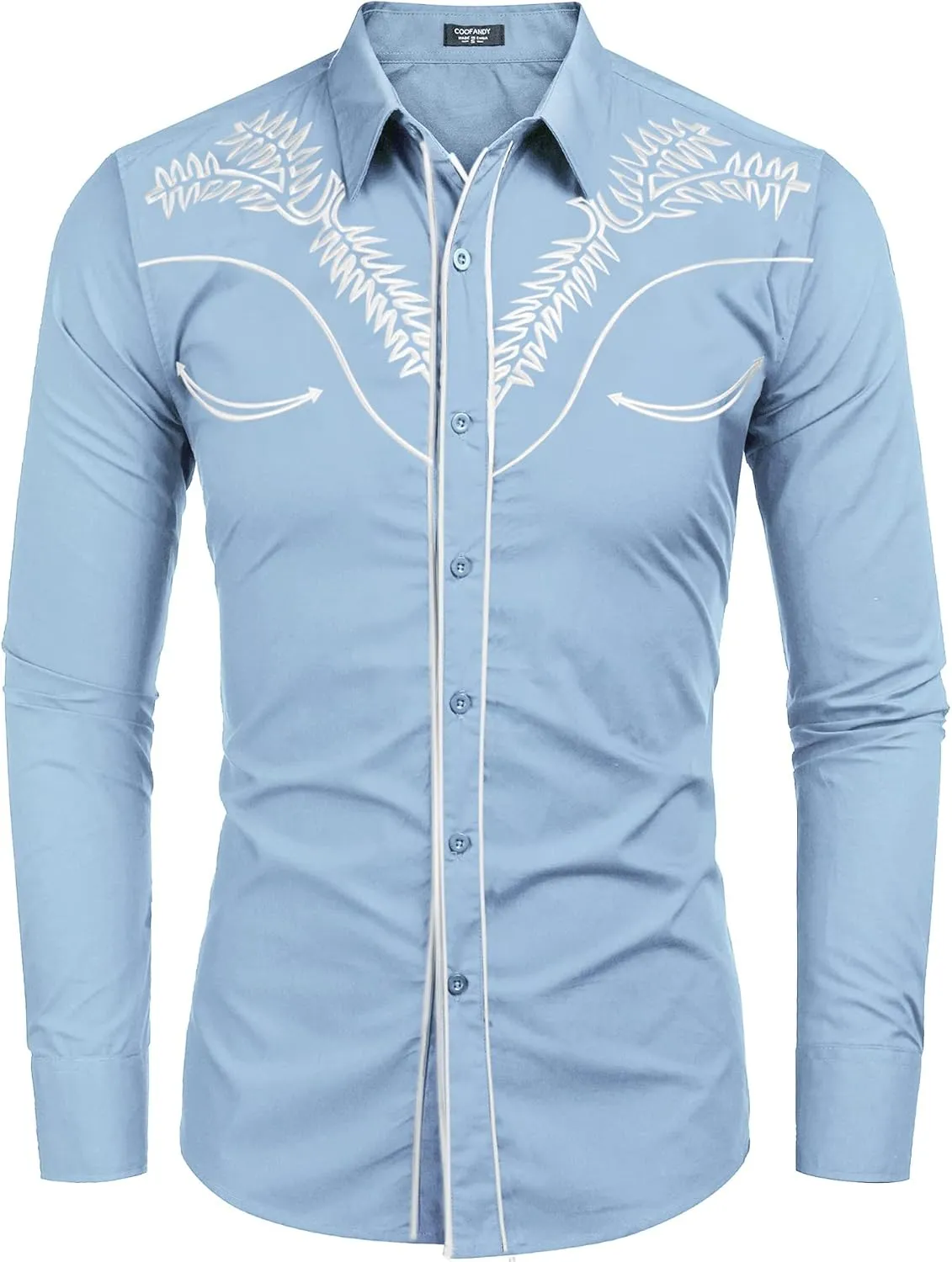 COOFANDY Men's Western Shirts Long Sleeve Embroideres Cowboy Shirts Casual Button Down Shirt