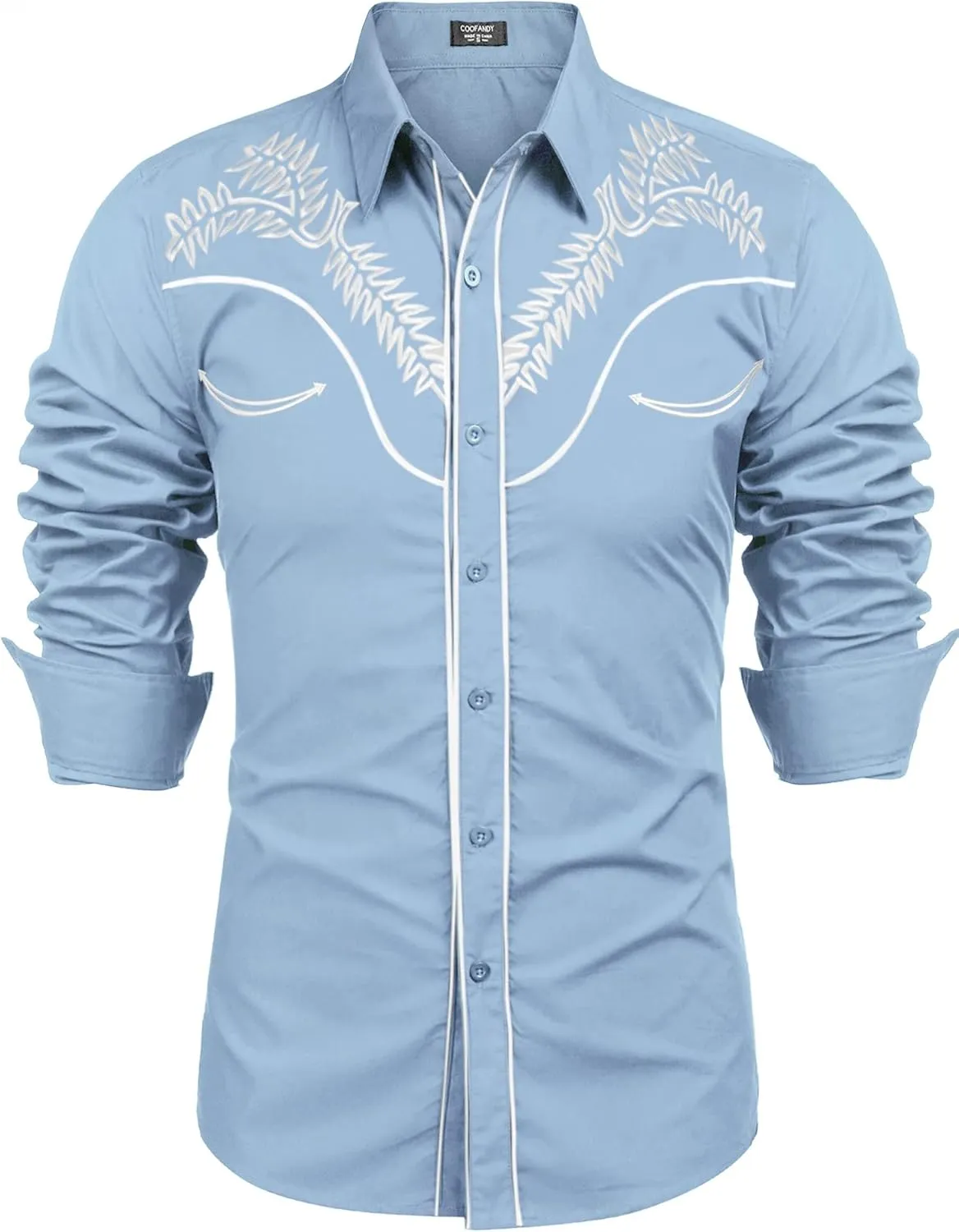 COOFANDY Men's Western Shirts Long Sleeve Embroideres Cowboy Shirts Casual Button Down Shirt
