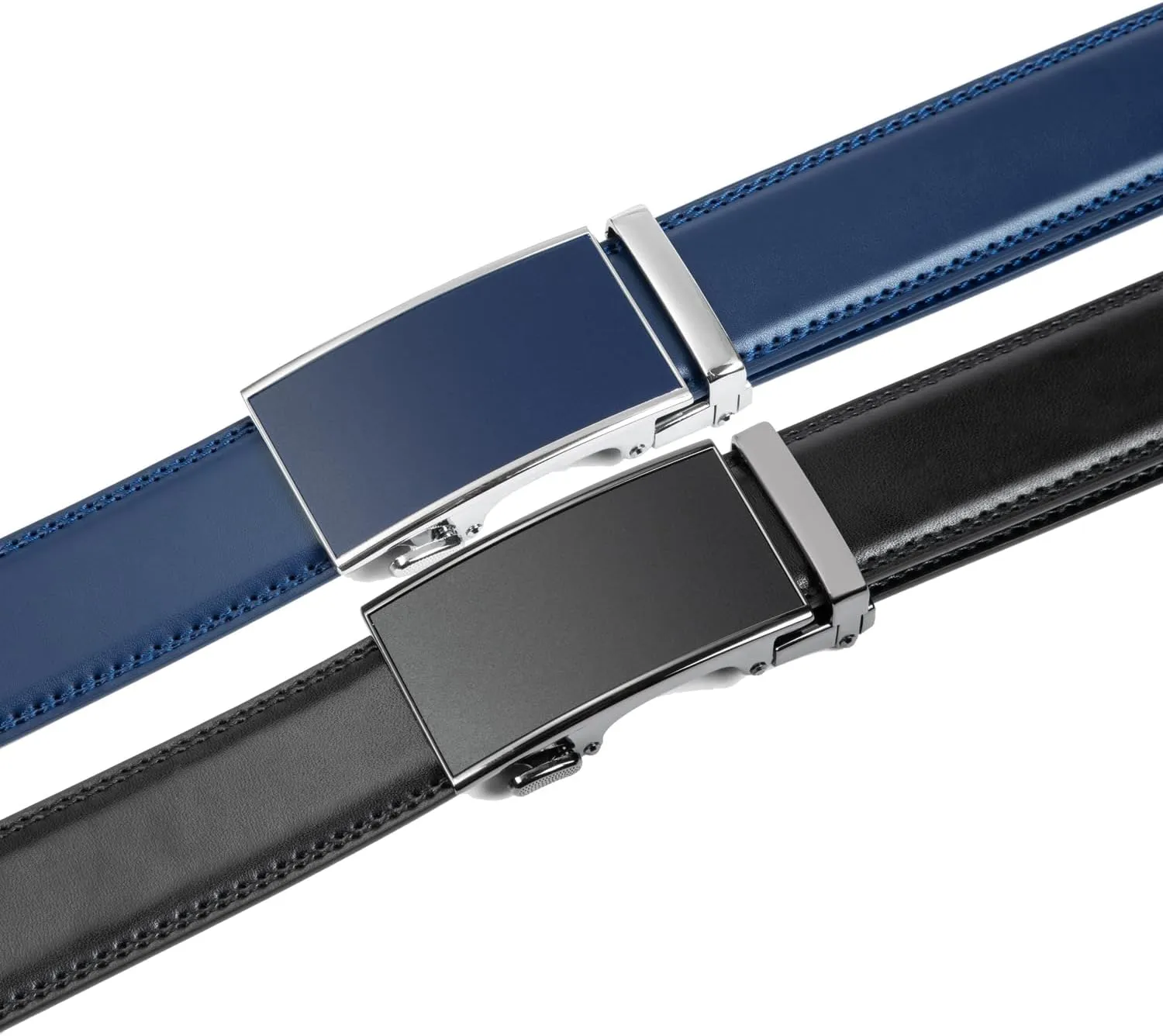 Founders & C Mens Belt 2 Pack,Leather Ratchet Click Belt Dress with Slide Buckle 1 3/8" in Gift Set Box- Size Adjustable