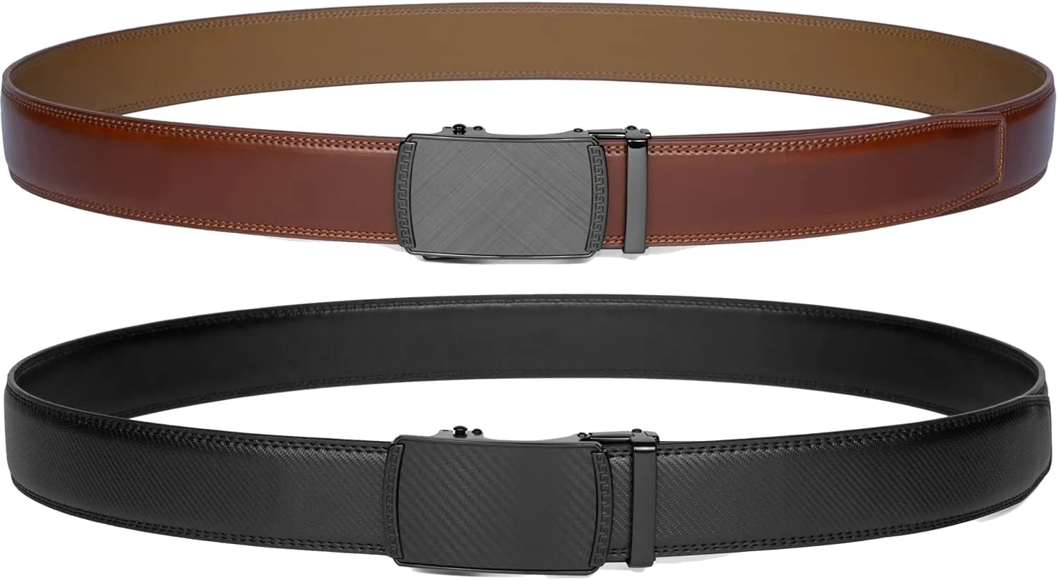 Founders & C Mens Belt 2 Pack,Leather Ratchet Click Belt Dress with Slide Buckle 1 3/8" in Gift Set Box- Size Adjustable