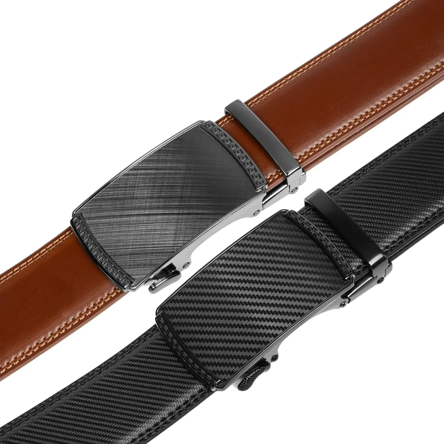 Founders & C Mens Belt 2 Pack,Leather Ratchet Click Belt Dress with Slide Buckle 1 3/8" in Gift Set Box- Size Adjustable