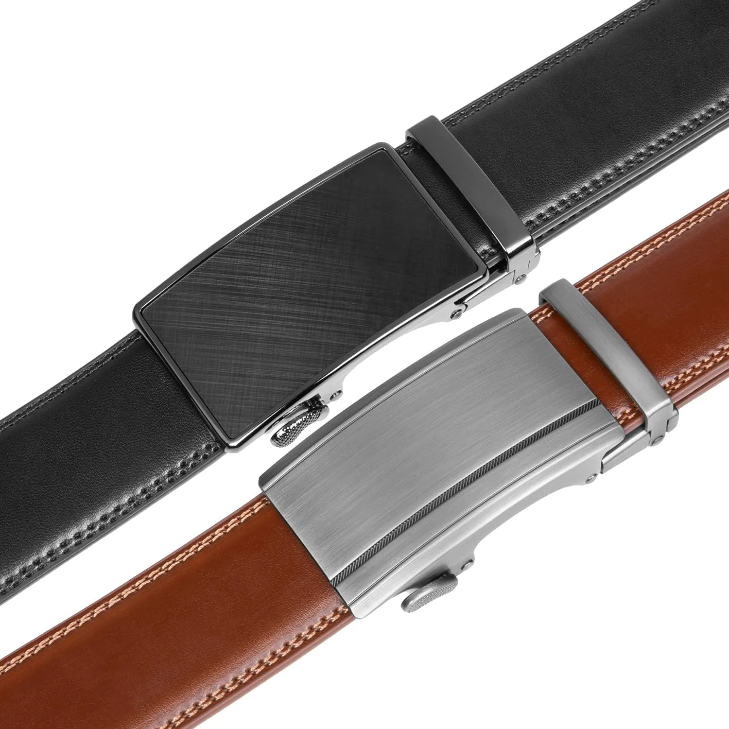 Founders & C Mens Belt 2 Pack,Leather Ratchet Click Belt Dress with Slide Buckle 1 3/8" in Gift Set Box- Size Adjustable