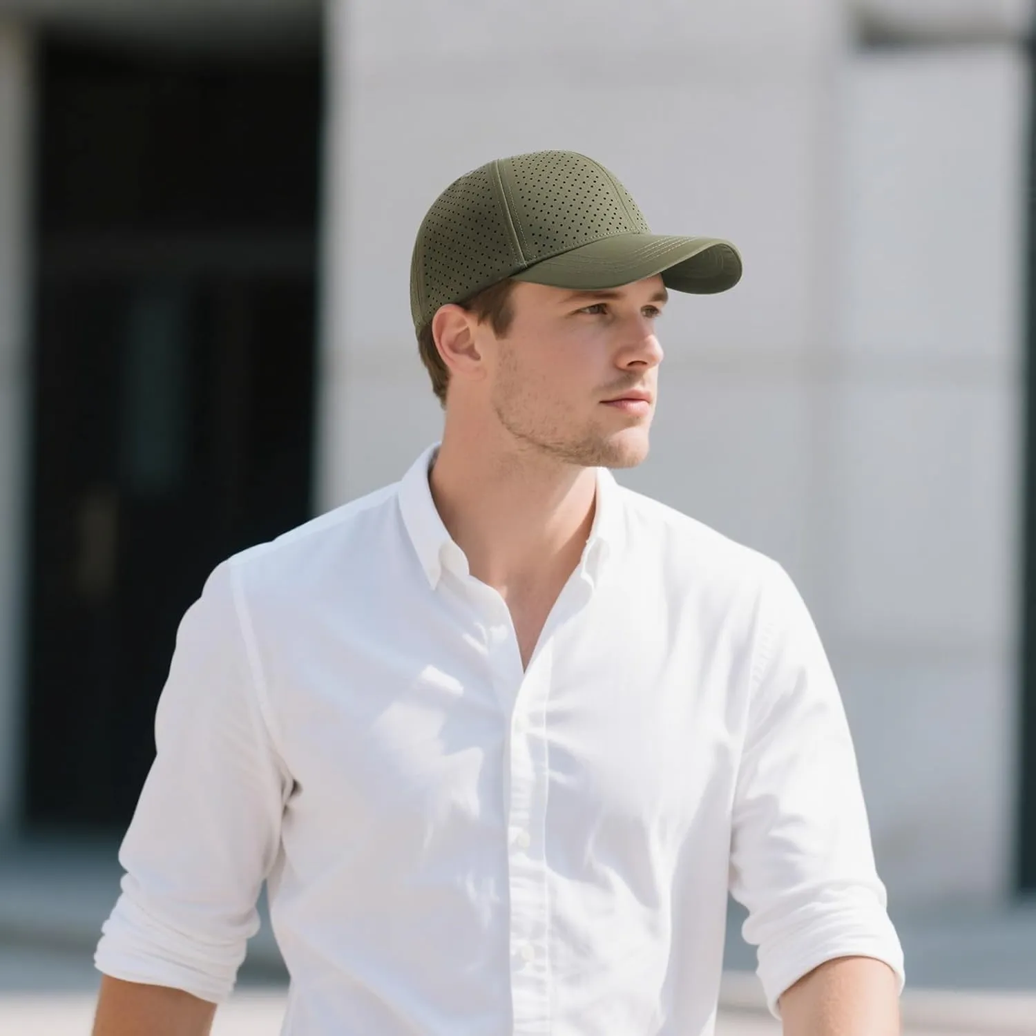 Men Summer Adjustable Performance Hat Breathable Snapback Laser Perforated Mesh Baseball Cap