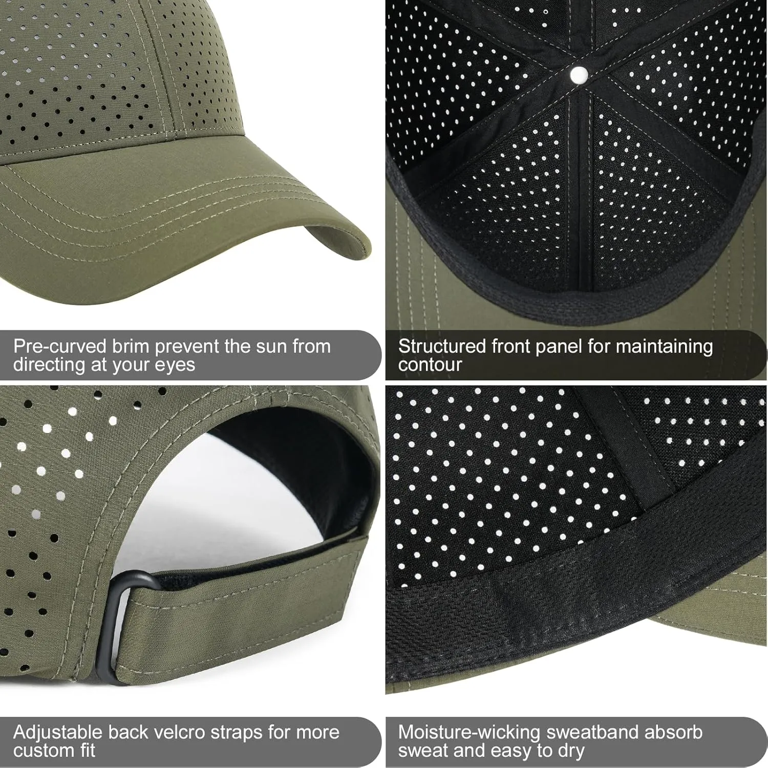 Men Summer Adjustable Performance Hat Breathable Snapback Laser Perforated Mesh Baseball Cap