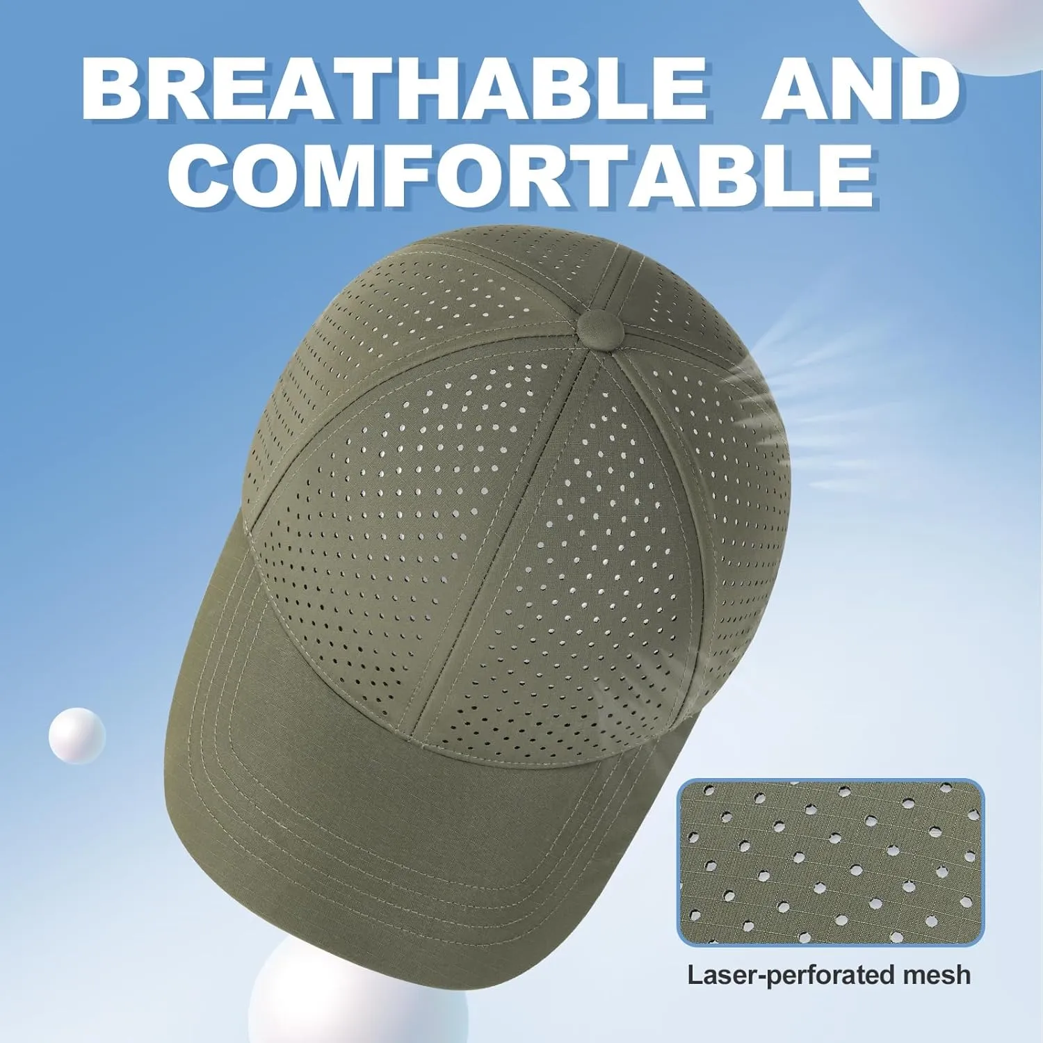 Men Summer Adjustable Performance Hat Breathable Snapback Laser Perforated Mesh Baseball Cap