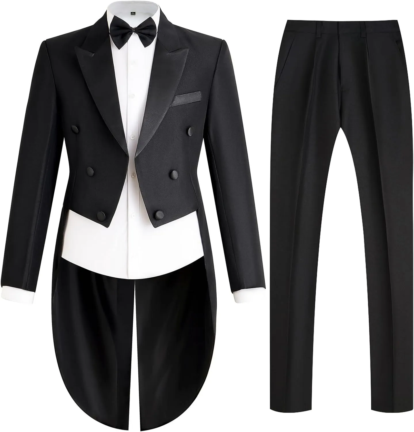 Mens Tailcoat Suit Jacket Tuxedo Double Breast Swallow Tail Coat Pants Bow Tie