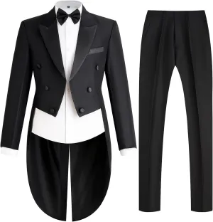 Mens Tailcoat Suit Jacket Tuxedo Double Breast Swallow Tail Coat Pants Bow Tie