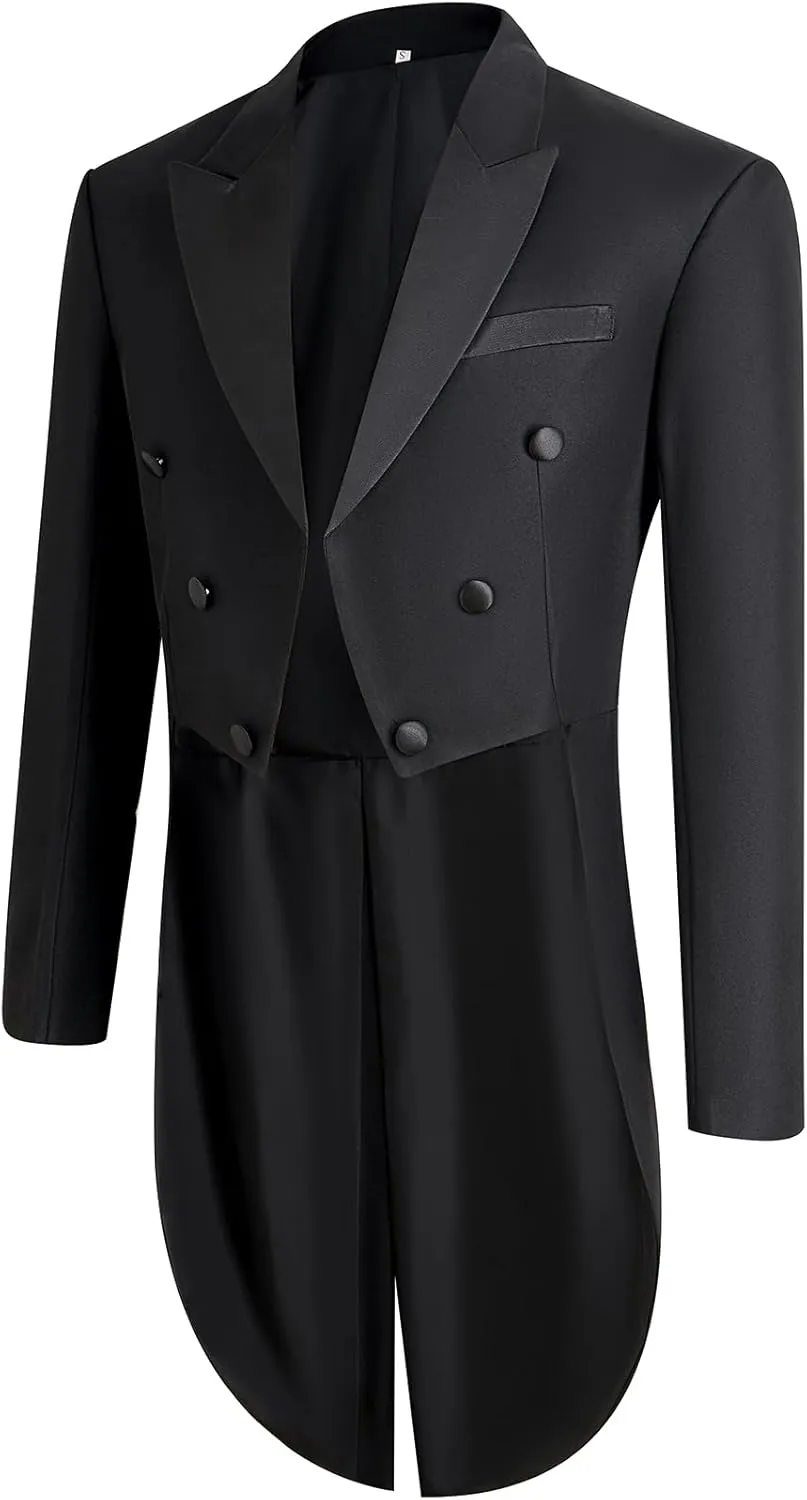 Mens Tailcoat Suit Jacket Tuxedo Double Breast Swallow Tail Coat Pants Bow Tie