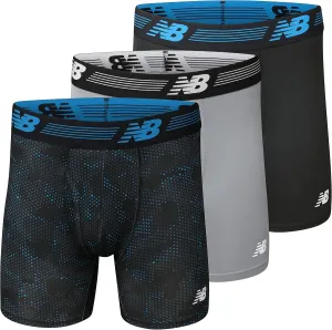 New Balance Men's Performance Boxer Briefs with Fly, Breathable Stretch Underwear, Moisture Wicking, Soft Waistband (3 Pack)
