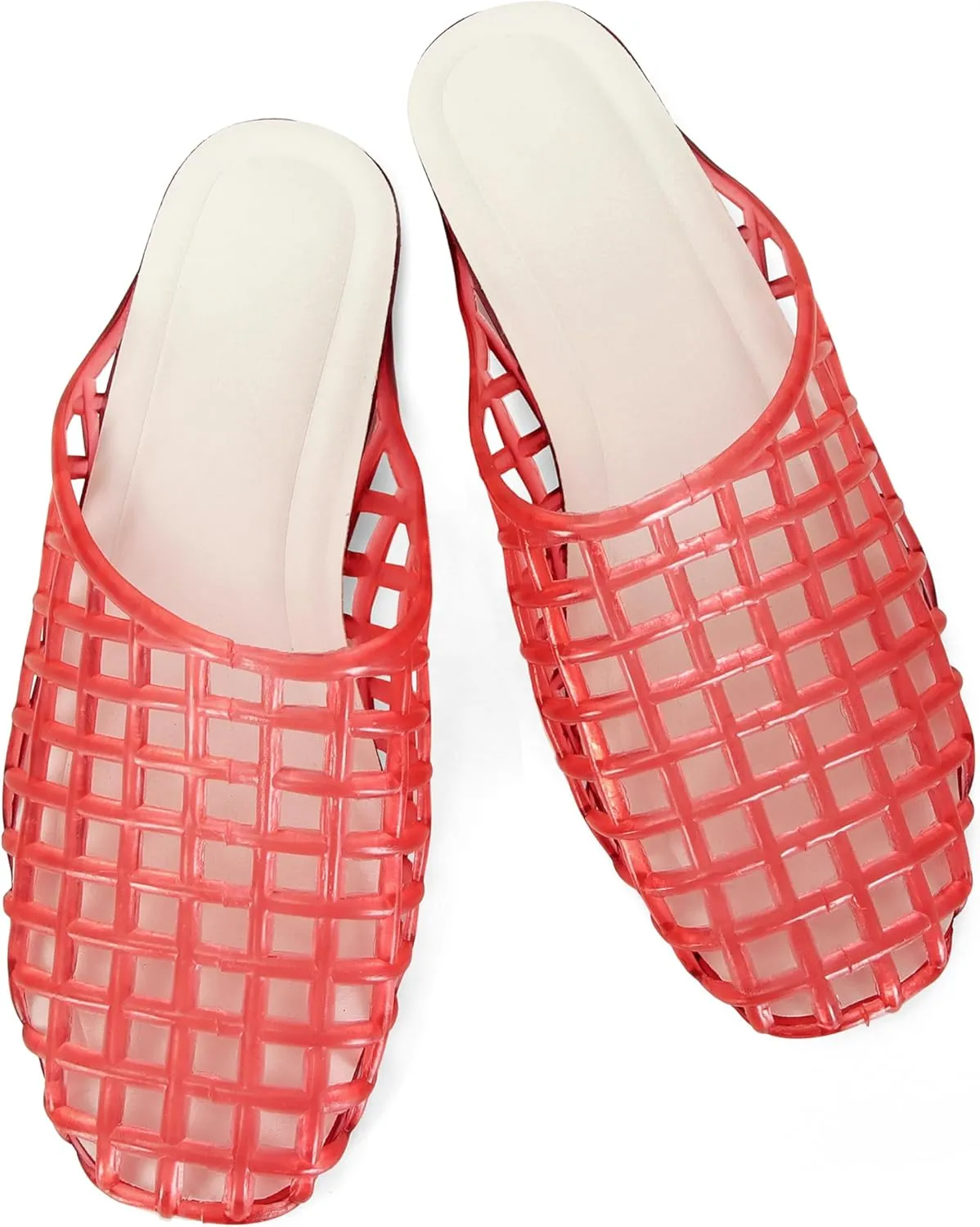 Women's Red Jelly Mesh Slides, Comfortable Flat Slip On Sandals, Casual Summer Beach Slippers